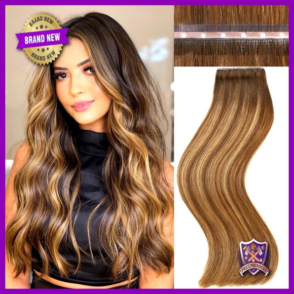 Double Weft Human Hair Extensions 7pc Set 18 Inch Butterfly Clip In main image 5